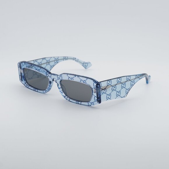 Gucci GG1426S 006 Sunglasses Light Blue with GG Pattern Square Frame